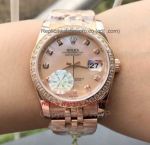 Copy Rolex Datejust 36MM Rose Gold Diamond Bezel Rose Gold MOP Dial Watch